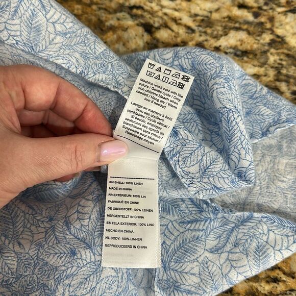 UNTUCKit Linen Leaf Print Short Sleeve Terlan Button Down Shirt Size L - Picture 7 of 9